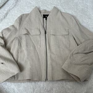 Banana Republic Bella Bomber Jacket Sz Large Cotton Linen Full Front Zip Cream